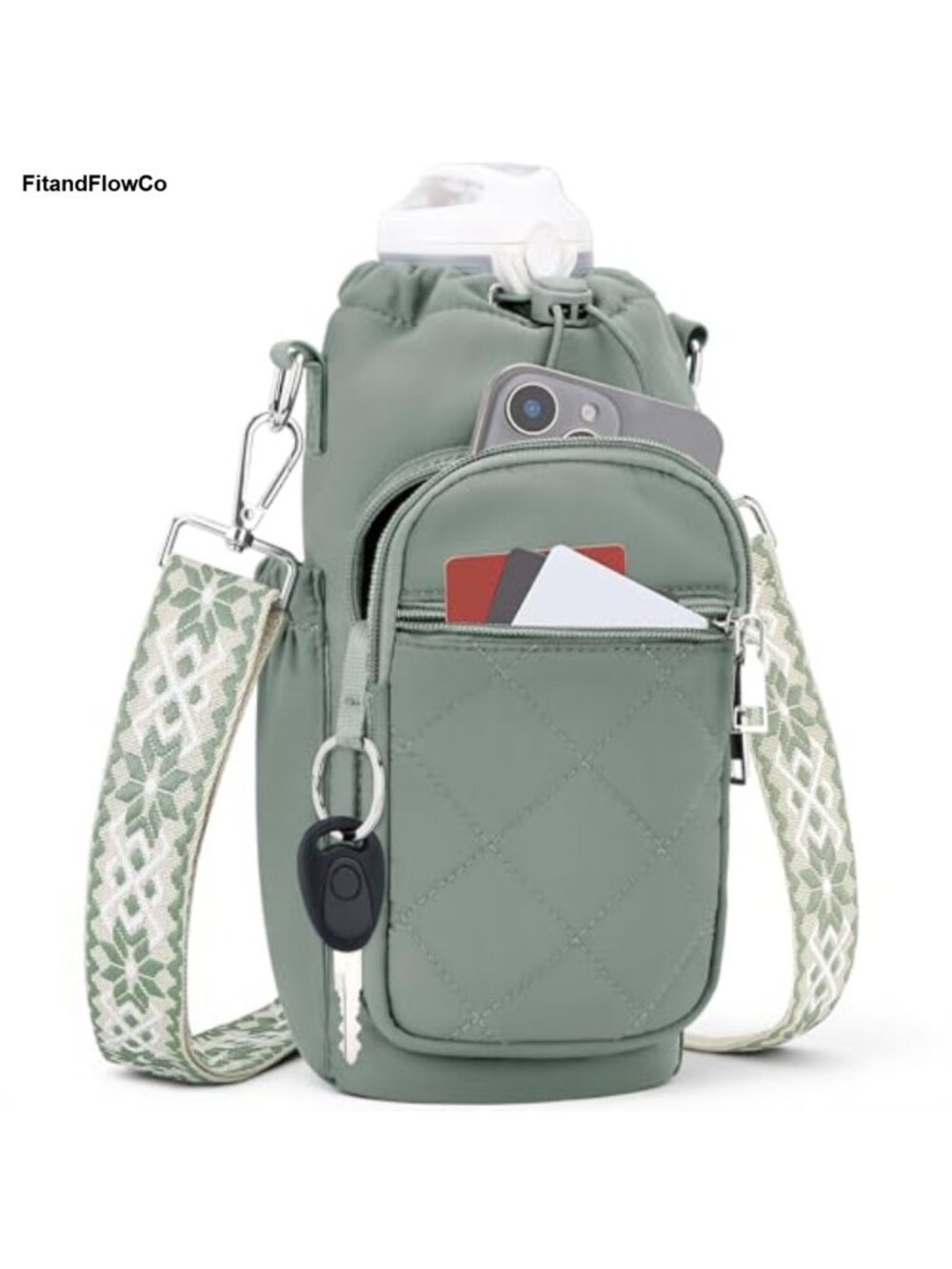 Insulated Water Bottle Carrier Crossbody Bag RFID Phone Pocket